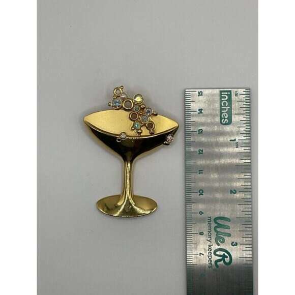 Signed JJ Jonette Vintage Pin Champagne cocktail glass crystal bubble Brooch - Picture 4 of 5